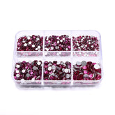 Mixed Sizes 6 Grid Box Fuchsia Glass FlatBack Rhinestones For Nail Art Silver Back WholesaleRhinestone